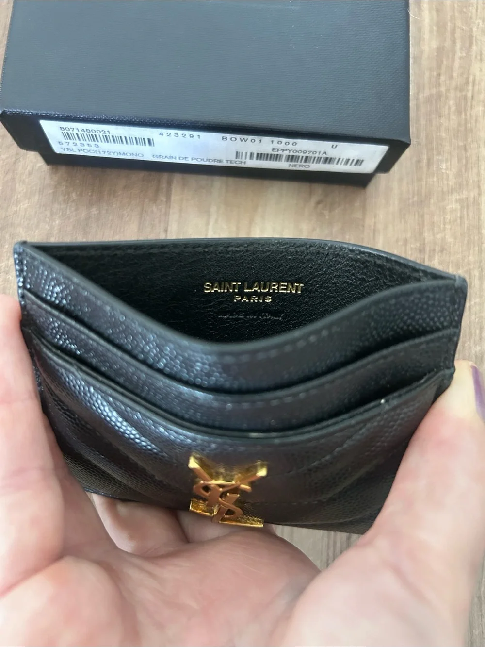 Saint Laurent Black Quilted Card Case with Gold YSL Logo - Picture 7 of 8